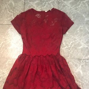 Red lace francesca’s cocktail dress.